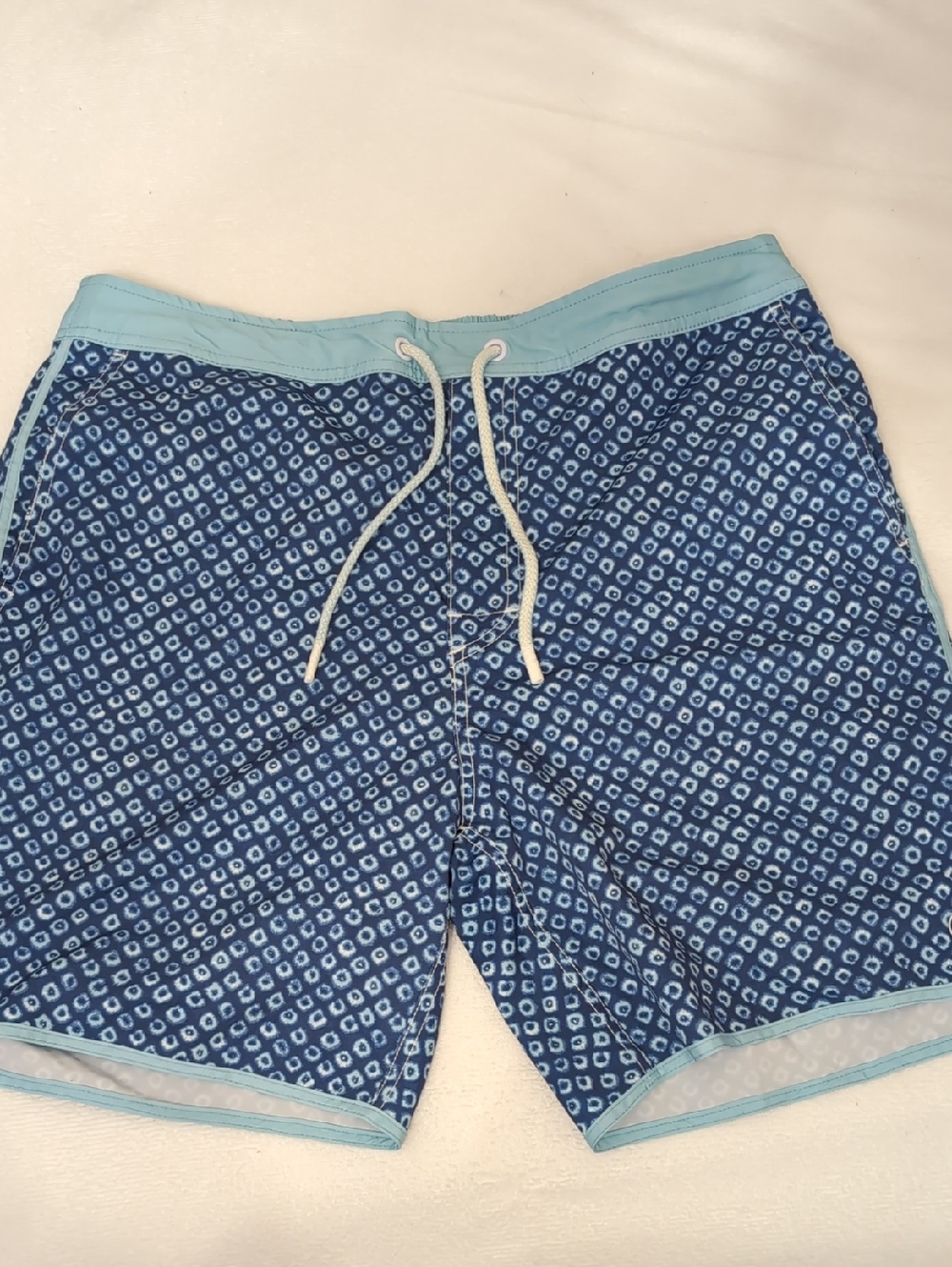 johnnie-O Navy Geometric Swim Trunks with Light Blue Trim